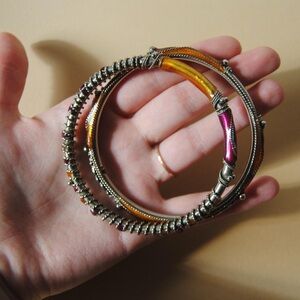 Silver Orange & Pink Enamel Bangle Bracelets